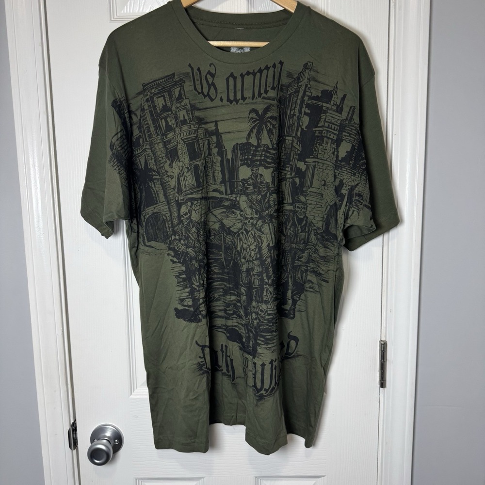 Apprime Shirt Mens XL Green United States Army Military USA‎ American Flag Tee